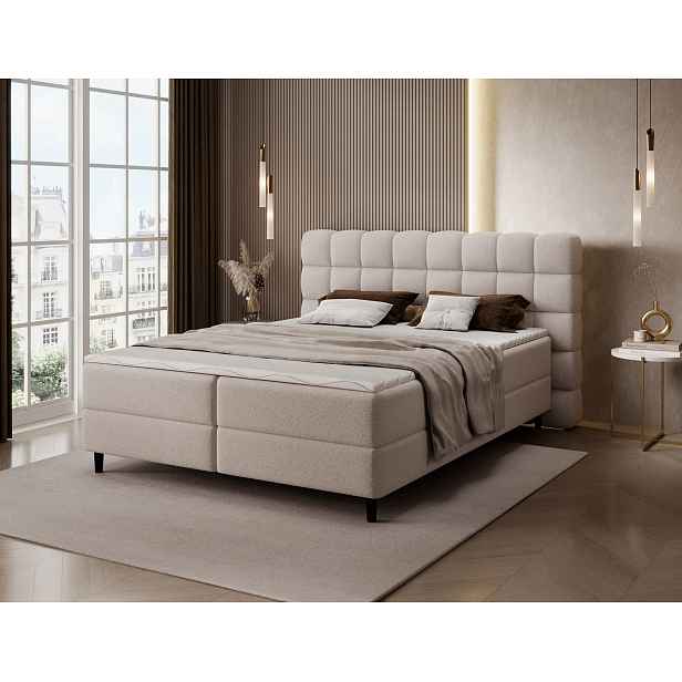 Kontinentální postel s úložným prostorem 160x200 MIRELLO - světle béžová