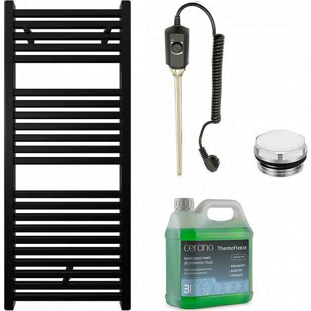 Koupelnový elektrický radiátorový set Donovan - 300W - černá matná - 1200x500 mm