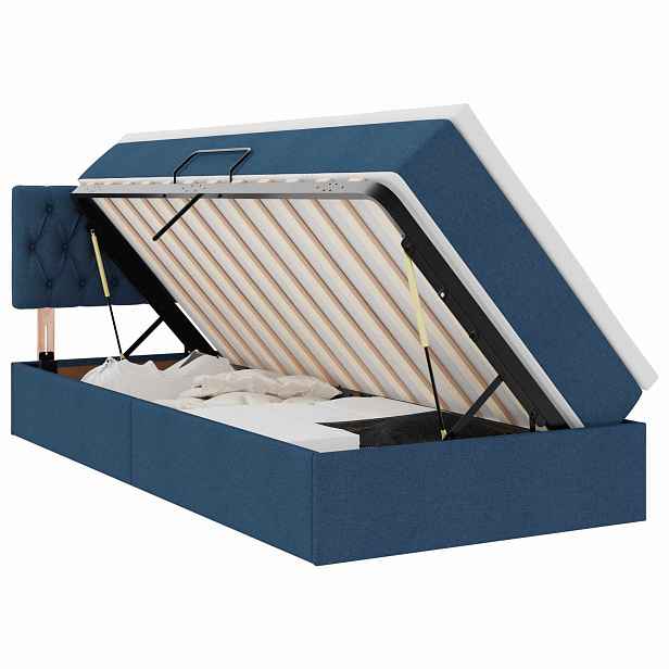 vidaXL Postel s úložným prostorem a matrací Modrá 100 x 200 cm Samet
