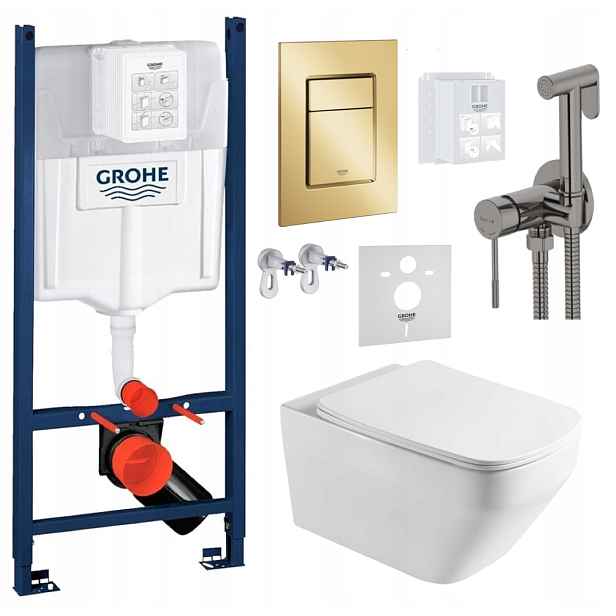 Wc Set Stelaz Grohe Wc Mísa Tornado Tlačítko Zlatá baterie grafit