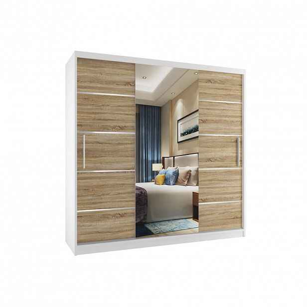 B BELINI GROUP POSUVNÁ SKŘÍŇ Verona MT, Bílá/Dub Sonoma Mat, 200 cm, se zrcadlem