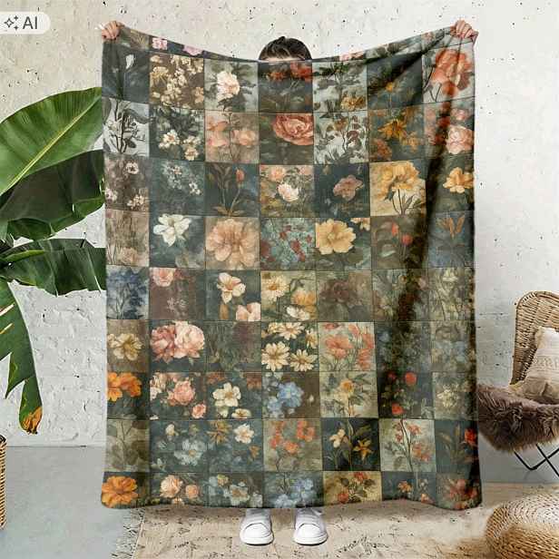 Deka přehoz Art koláž květiny Floristka květiny jako patchwork 150x200
