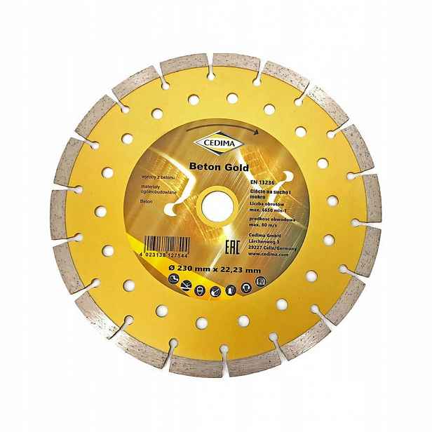 Diamantový kotouč pro řezání betonu, 230/22.23 mm, Cedima [bet-gold 230]