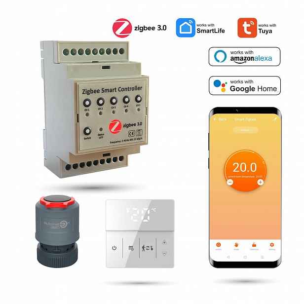 Sada pro podlouhlé vytápění Wifi (Zigbee) 2 pokoje s termostaty Pro White