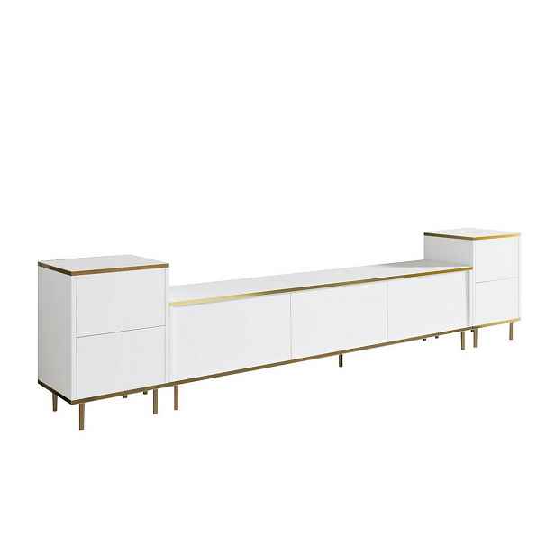 Televizní stolek se skříňkami Imej White and Gold