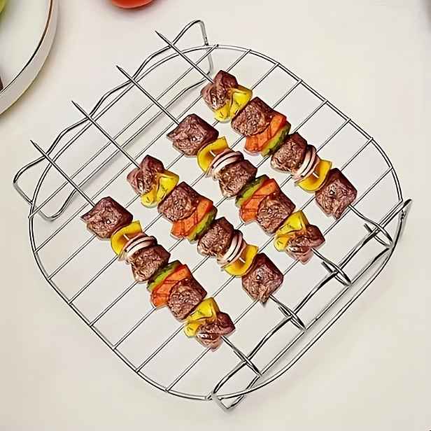 TEMU Nerezový příslušenství pro fritézu, kulatý stojan na špízy špízy, kompatibilní s většinou fritéz, multifunkční gril se špízy na vaření a vhodný