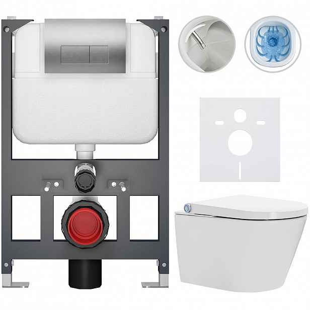 Závěsné WC s bidetem Basic/Cronus Standard - bílá lesklá - WC tlačítko Modulo/Stříbrná - závěsné - nízký modul - předstěnová instalace - 59,3x38,4 cm
