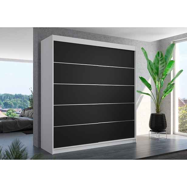 Šatní skříň s posuvnými dveřmi 200 cm HARLIA - bílá / černá