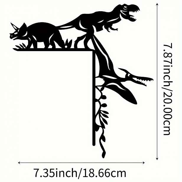 TEMU [2D plochý] Dekorace z tepaného železa s dinosaurem z jurské éry - Rex a Pterosaurus, závěsný přívěsek na zeď, vhodný pro dveře a okna obytných