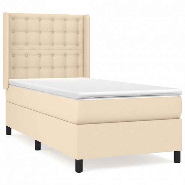 vidaXL Box spring postel s matrací krémová 90x200 cm textil