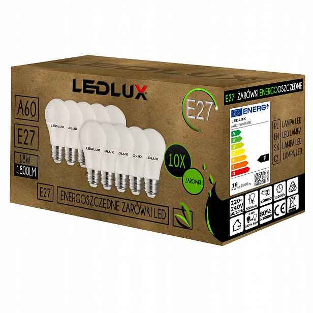 10x Led žárovka E27 A60 18W 2000lm 3 Barvy Ledlux