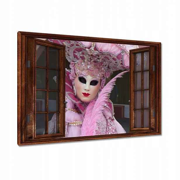 Obrazy 90x60 Růžová karnevalová maska