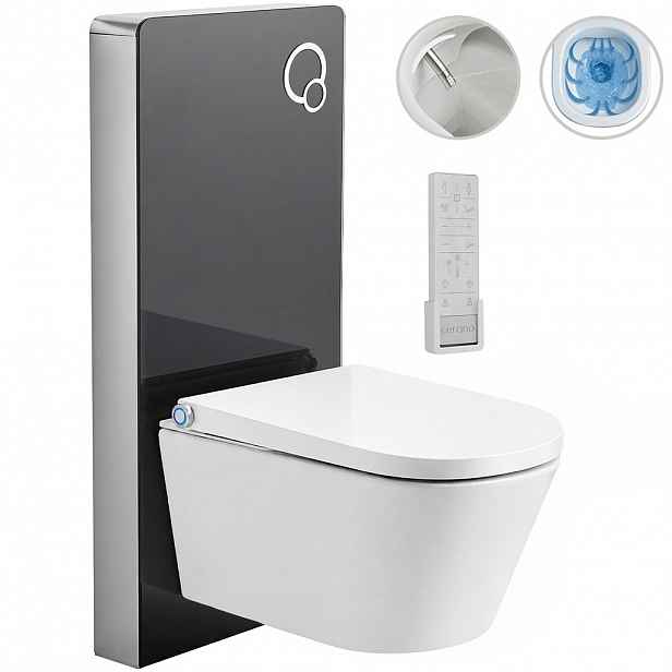 Závěsné WC s bidetem Modul/Cronus Premium - bílá lesklá / černá matná - integrované WC tlačítko - pneumatický modul - 59,3x38,4 cm