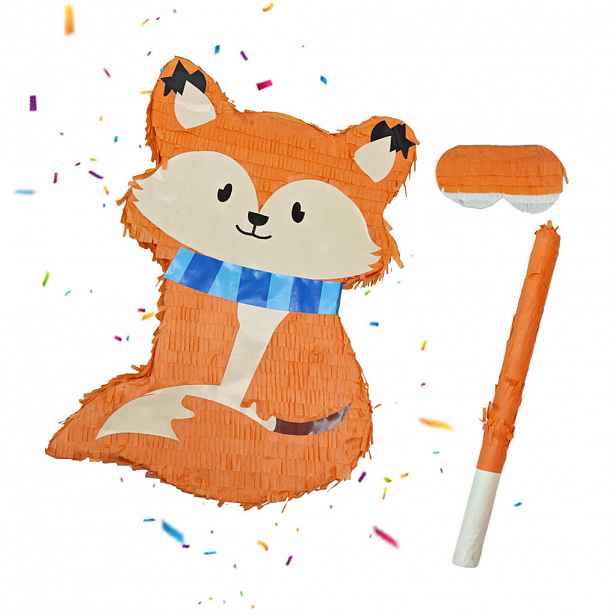 Relaxdays PIŇATA Oranžová 3-dílná sada s holí a maskou