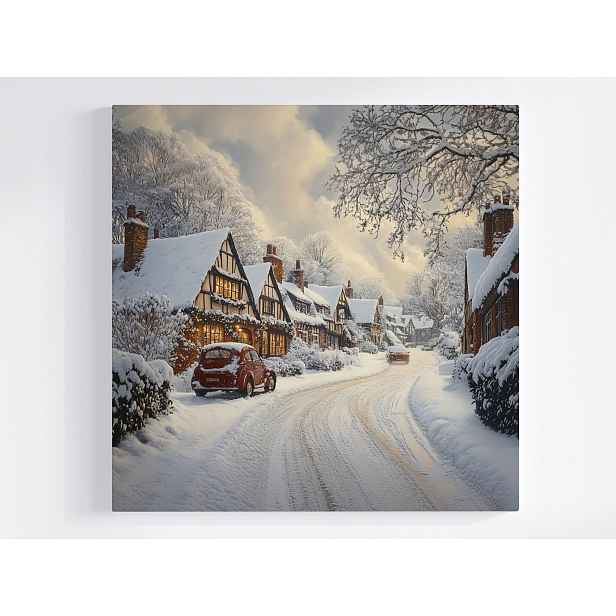 Obraz Na Plátně Canvas Zima Sníh Domy Retro Auto Ulička Vintage 50x50