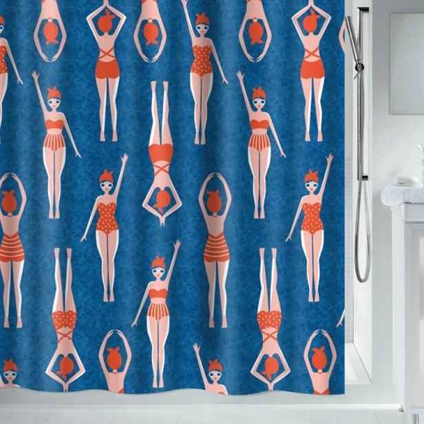 Spirella sprchový závěs Baigneuses, motiv plavkyně, modrý, 120 x 200 cm, po