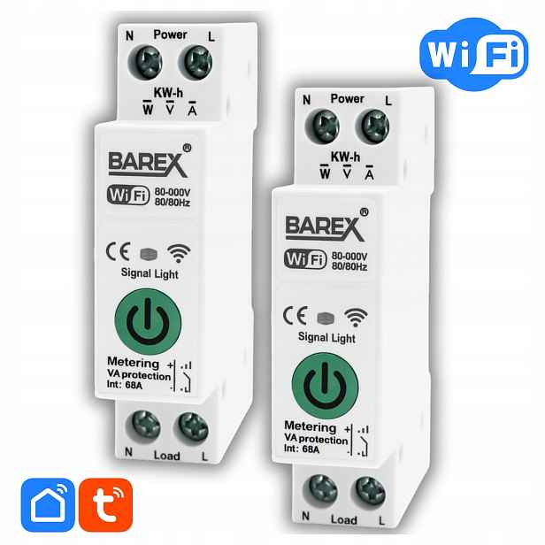 WiFi relé Barex 63A Počítadlo energie na Din lištu Tuya Smart App