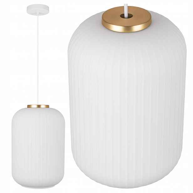Závěsná stropní lampa E27 bílá zlatá Ryflované stínidlo do obývacího pokoje Lustr