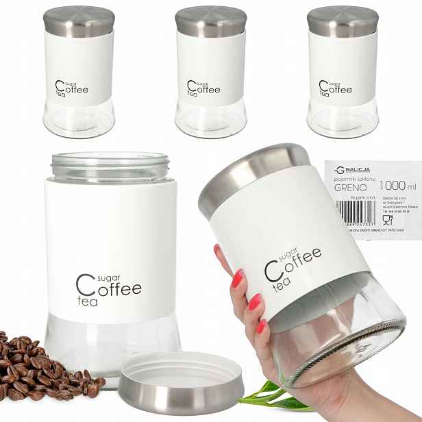 3x Nádoba Na Potraviny 750 ml Plechovka Káva Cukr Víko Skleněná Zavařovací Sklenice Čaj
