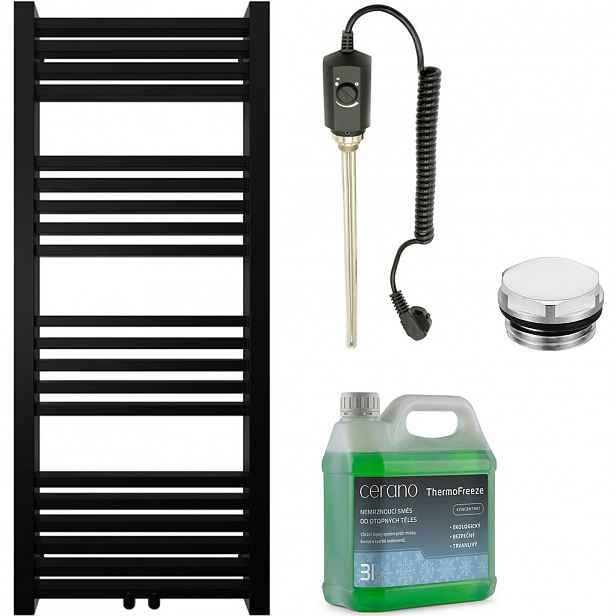 Koupelnový elektrický radiátorový set Franko - 300W - černá matná - 1200x500 mm