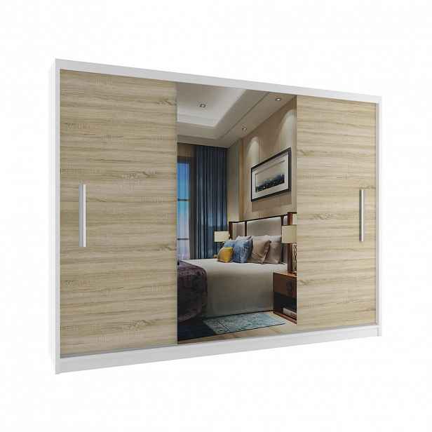 B BELINI GROUP POSUVNÁ SKŘÍŇ Verona ME, Bílá/Dub Sonoma Mat, 232 cm, se zrcadlem