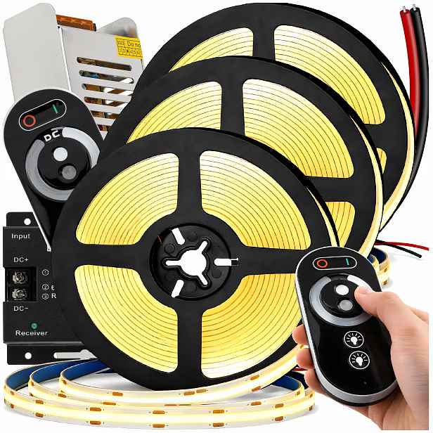 Led pásek 15 m Cob Neon 12V 180W Silné Jasné Světlo Napájecí Zdroj Dálkový Ovladač Sada