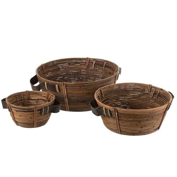 Set 3ks kulatý ratanový košík Rattan Brown - Ø 44*18/ Ø 35*15/ Ø 24*12 cm J-Line by Jolipa
