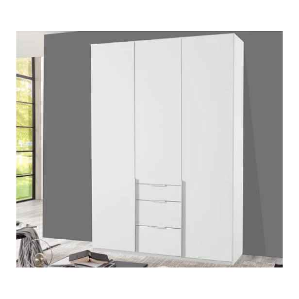 Šatní skříň se zásuvkami New York D, 135 cm, bílá/bílý lesk