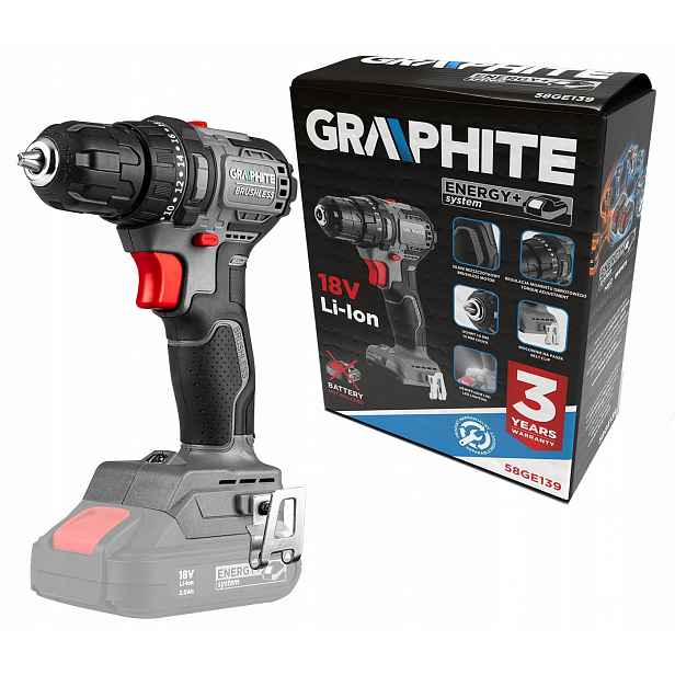 Aku vrtačka kompaktní bezkartáčový 55 Nm 18 V Energy+ Graphite