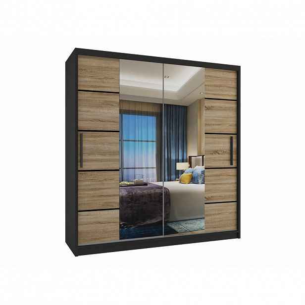 B BELINI GROUP POSUVNÁ SKŘÍŇ Verona ME, Černá/Dub Sonoma Mat, 158 cm, se zrcadlem
