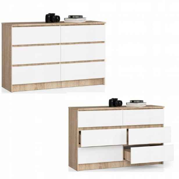 Komoda skříňka K120 6 zásuvek dub sonoma-bílá Akd