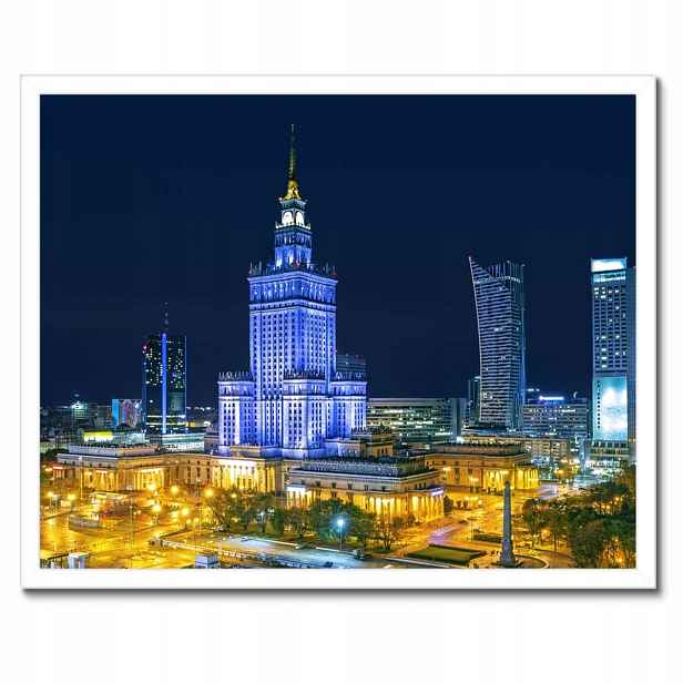 Plakáty v rámu 50x40 Varšava v noci Palác