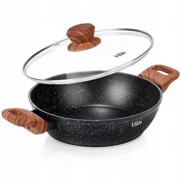 Hluboká Granitová Pánev 24 CM 2,2 L Se Skleněnou Indukční Poklicí