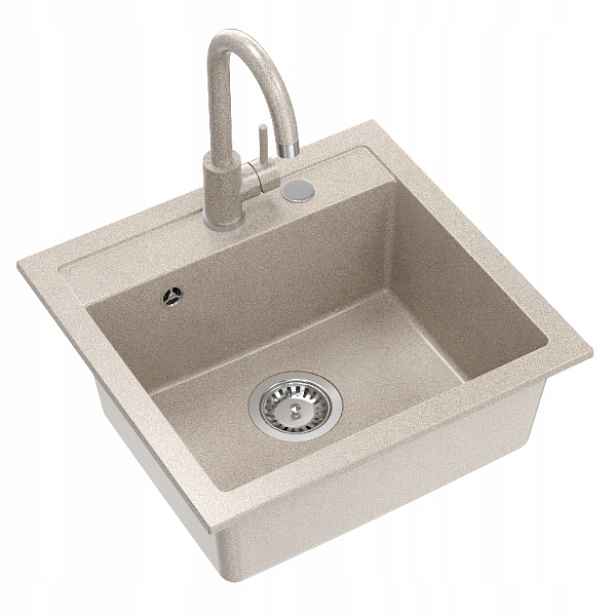 Quadron Johnny 110 Granitový dřez 50x47 cm Sifon Baterie Béžová