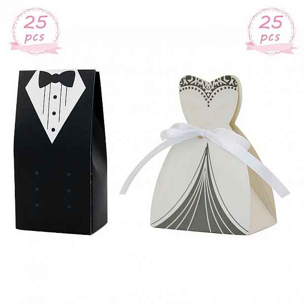 TEMU Dárek pro ni/ 50 ks Elegantní svatební dárkové krabičky s stuhou - Perfektní pro nevěstu a ženicha, party dekorace a dárky, Vánoce, Halloween