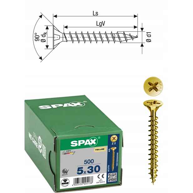 Univerzální šroub na dřevo (zlatý) Spax 5 x 30 mm Yello-x 500 ks