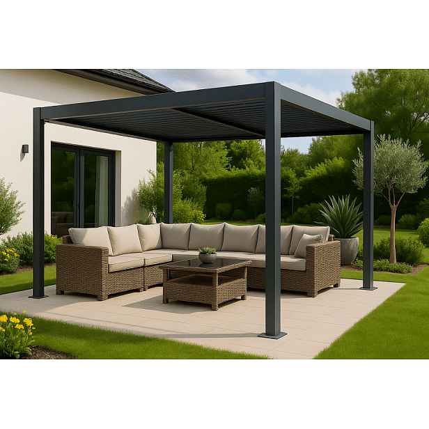 Hliníková bioklimatická pergola s lamelami BestBerg BBP-9G / 3 x 3 m / šedá