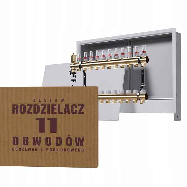 Rozdělovač pro 11-okruhovou mosaznou podlahu a podomítkový box, bílý