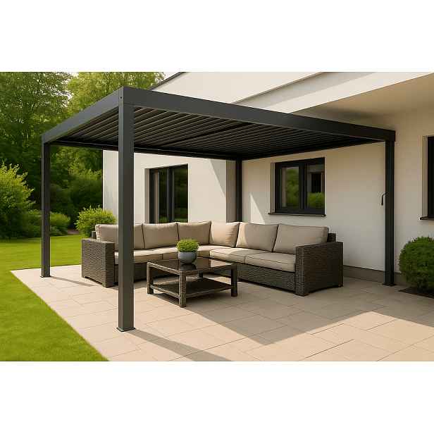 Hliníková bioklimatická pergola s lamelami BestBerg BBP-12G / 4 x 3 m / šedá