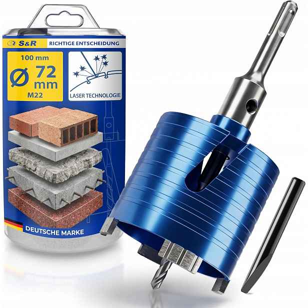 Korunkový Vrták s diamantovou korunkou 72 mm Sds plus pod plechovky, sada vrták S&r