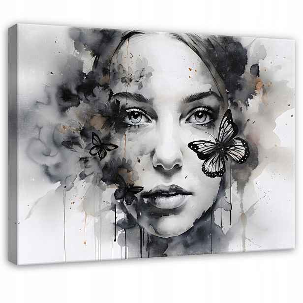 Obraz Černobílý Žena Motýli Do Předsíně Kanceláře Moderní 100x70