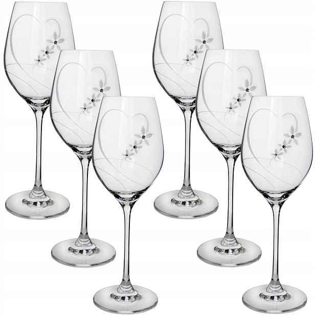 Sklenice na víno s krystaly Preciosa 360 ml srdce 6ks