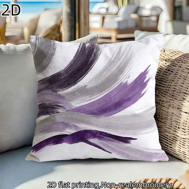 TEMU 2D plochý - 1 ks 2D plochý potisk Fialovo-šedý abstraktní povlak na polštář | Moderní styl, Polyester, Jednostranný potisk, Bez výplně, Vhodný