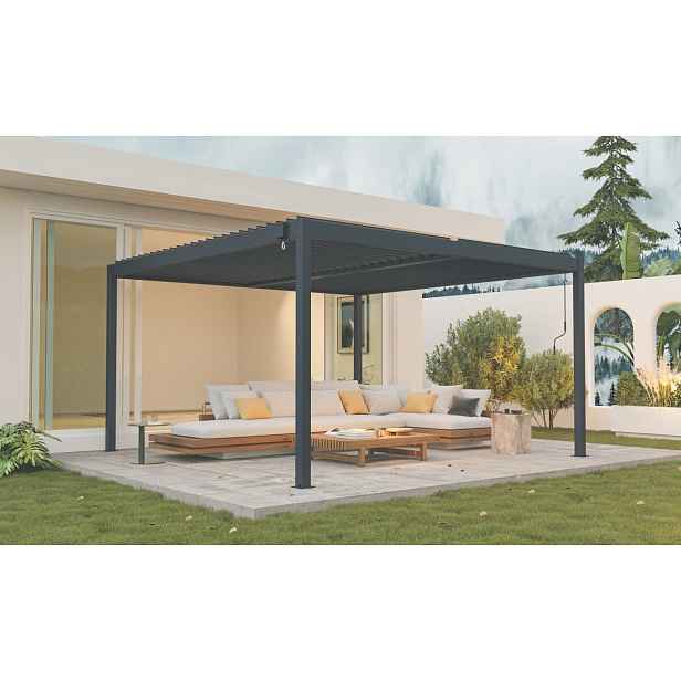 Hliníková bioklimatická pergola s lamelami BestBerg BBP-16G / 4 x 4 m / šedá
