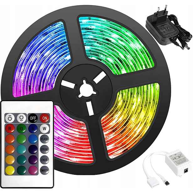 Rgb Led Pásek Barevný Voděodolný IP65 5M Set Dálkový Ovladač Napájecí Ovladač