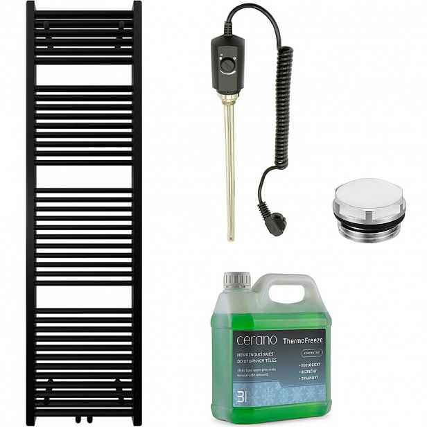 Koupelnový elektrický radiátorový set Lincoln - 600W - černá matná - 1800x500 mm