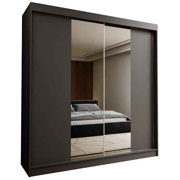 MASSENO ŠATNÍ SKŘÍŇ S POSUVNÝMI DVEŘMI LUCENZA, 200/216/61 cm 2dveřová se zrcadlem, šedá
