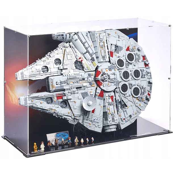 Stojící vitrína s pozadím BlackedBrick pro Lego 75192 StarWars Sokol Millennium