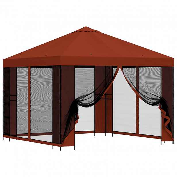 vidaXL Zahradní altán se stěnami 3 x 3 m Cihlová Polyester a ocel