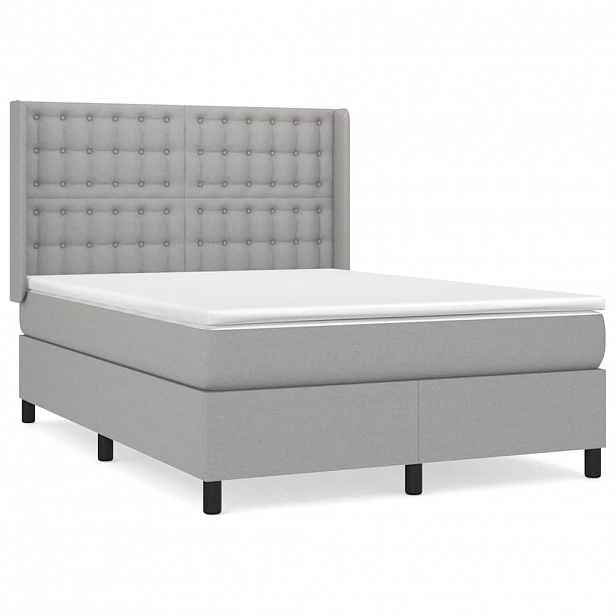 vidaXL Box spring postel s matrací světle šedá 140 x 200 cm textil